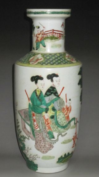 19 Th Century Antique,  Kangxi Years Painting Beauty Vase.  H:17inchesxw:7inches photo