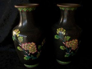 Pair Matching Set Antique Vintage Cloisonne Vases 9 1/8 