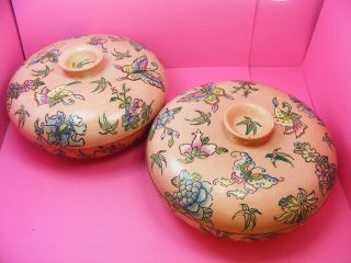Nana ' S Very Old Pair Antique Famille Rose Porcelain Serving Dishes Lids Floral photo