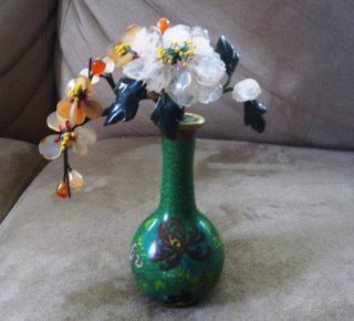 Antique Asian Vase With Hand Carved Gemstone Flowers photo