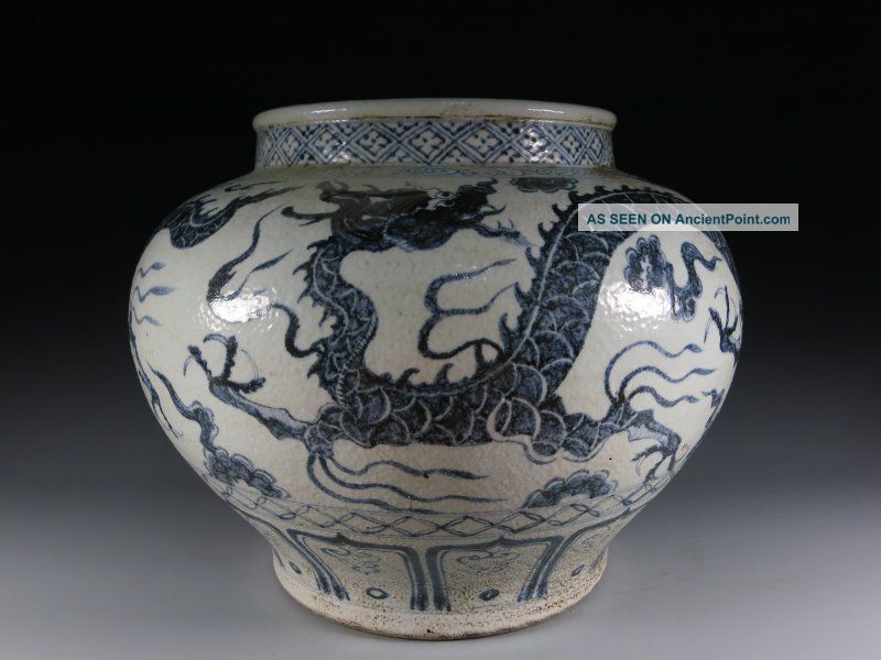 A Large Stunning Chinese Blue And White Porcelain Dragon Pot Vases photo