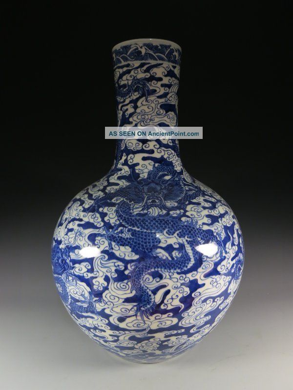 A Huge Stunning Chinese Blue And White Porcelain Dragon Vase Vases photo