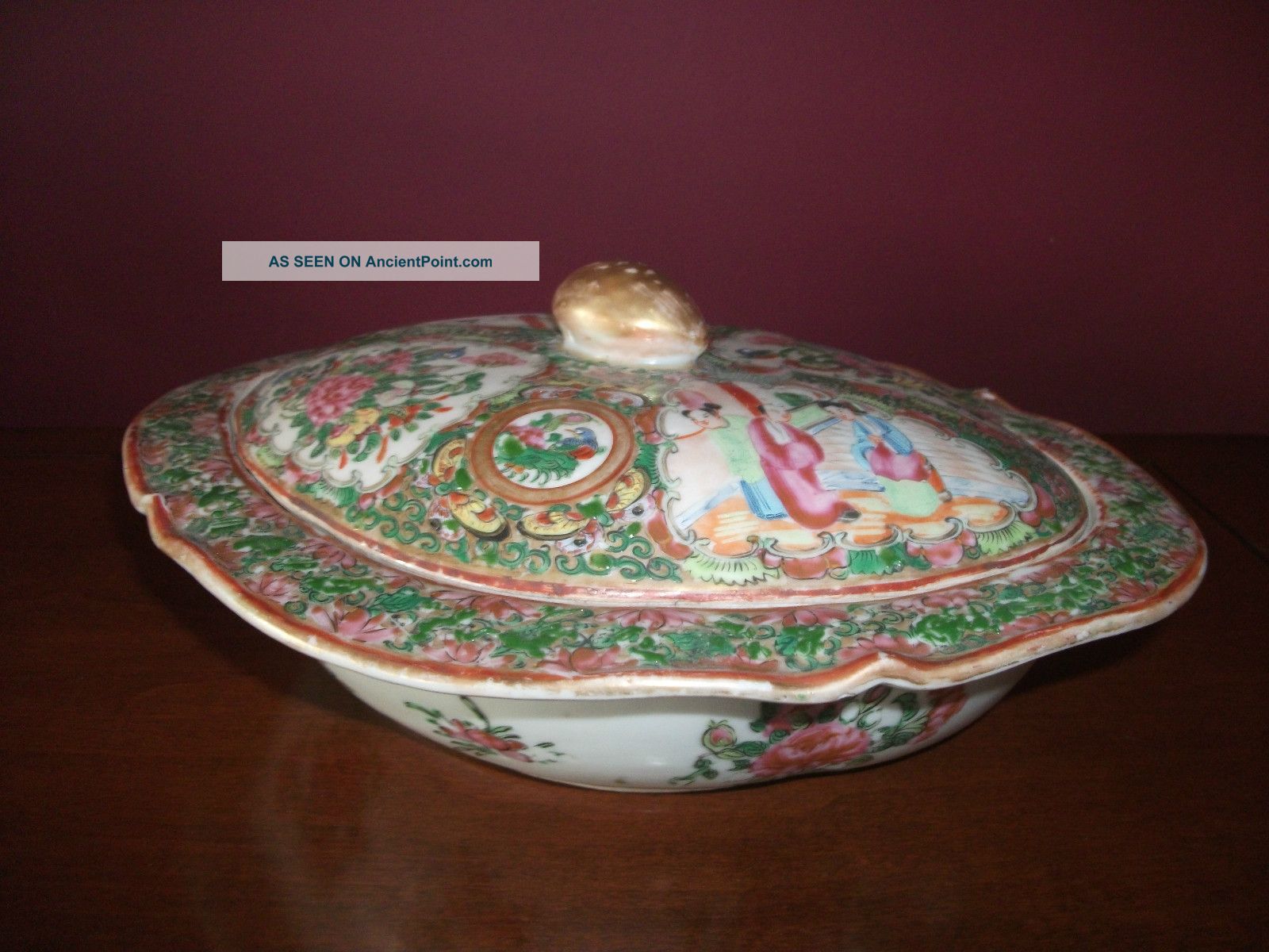 Antique 19th Century Chinese Rose Mandarin Bowl With Lid / Covered Dish Bowls photo