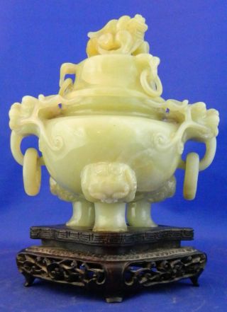 Chinese Jade Urn Incense Burner Antique photo