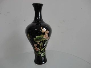 Black Shining Lotus Ceramic Vase Graceful Chinese Exquisite Antique photo
