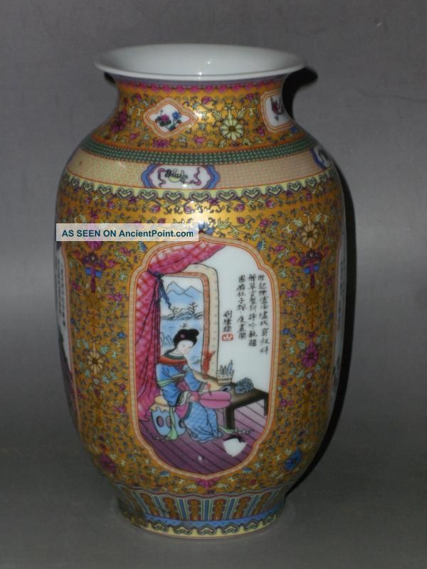 Rare Chinese Famille Rose Porcelain Figure Vase Vases photo