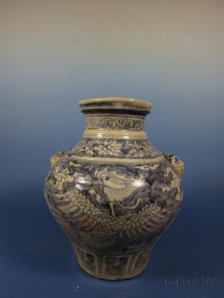 A Stunning Chinese Blue And White Porcelain Eared Jar photo