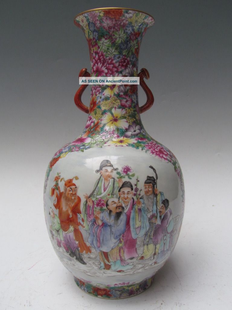 Fine Chinese Rare Famille Rose Gilt Porcelain People Vase Vases photo