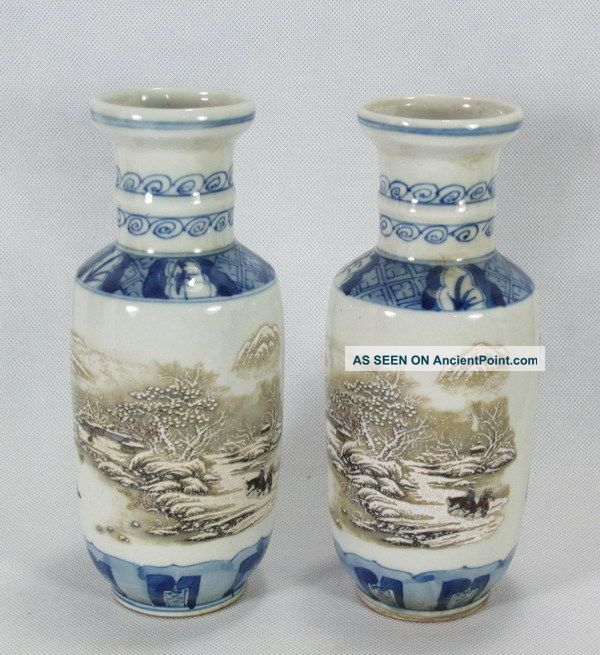 A Pair Chinese Ge Kiln Porcelain Vase&winter Snow Vases photo