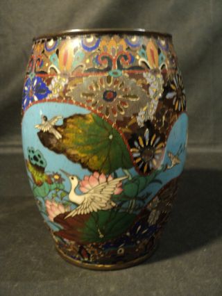Fabulous 19th C.  Japanese Cloisonne Enamel On Bronze Vase W/ Manchurin Crane photo