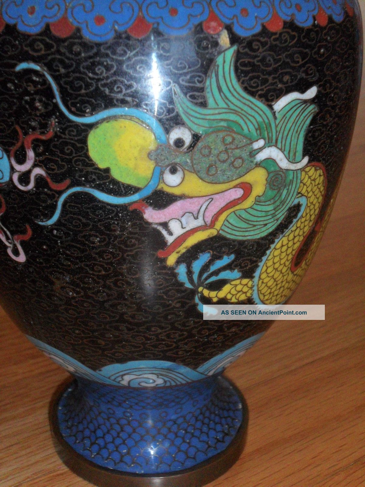Antique Chinese Cloisonne Enamel Dragon Vase ~11 
