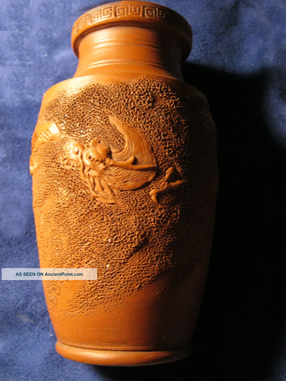 Japanese Fired Clay Vase; 1920s Tourist Purchase,  With 3 - Toed Dragon Vases photo