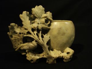 19th Century Chinese Carved Soapstone Vase With Bird photo