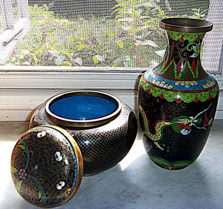 Antique Dragon Cloisonne Vase And Antique Cloisonne Urn/snuff Box photo