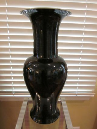 Antique Chinese 19th C Mirror Black Glaze Baluster Form Vase Large 22.  5 Inches photo