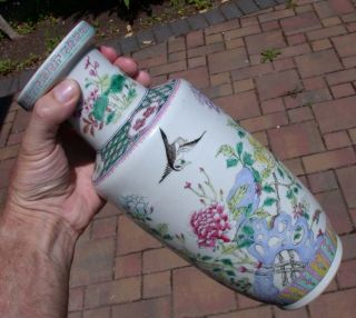 C1900 Antique Chinese Porcelain Vase Rock Garden & Bird 11 3/4 