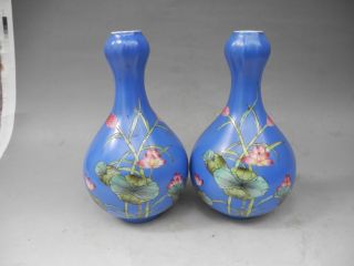 A Pair Famille Rose Flower Bird Vases photo