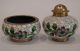 White Chinese Cloisonne Enamel And Brass Open Salt Cellar Dish & Pepper Shaker Other photo 1