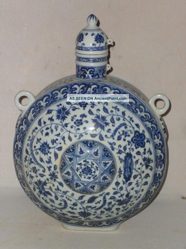Chinese Blue&white Porcelain Lotus Scroll Flat Vase Vases photo