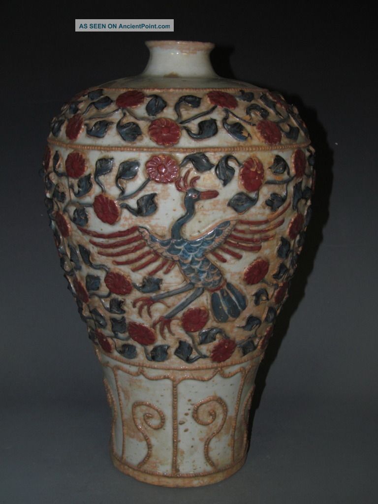 Fine Chinese Blue & White Underglaze Red Porcelain Flowers Vase Vases photo