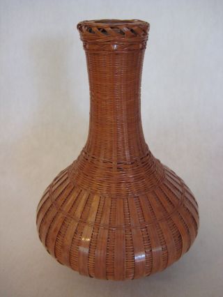 Rare Old Vintage Woven Bamboo Chinese/japanese Vase,  7 