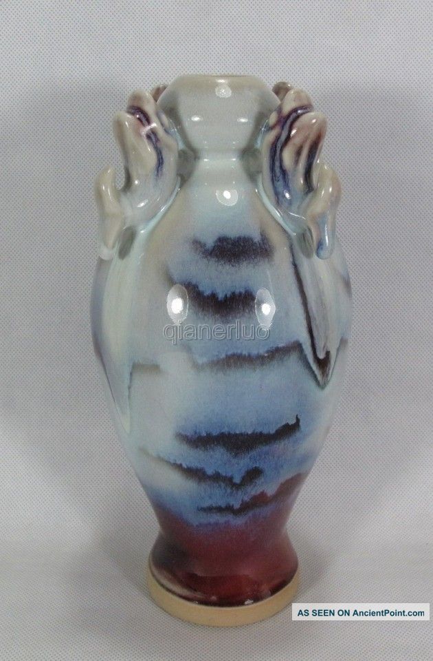 Lucky Chinese Jun Kiln ' Yao Bian ' Porcelain 4 Fish Vase Vases photo