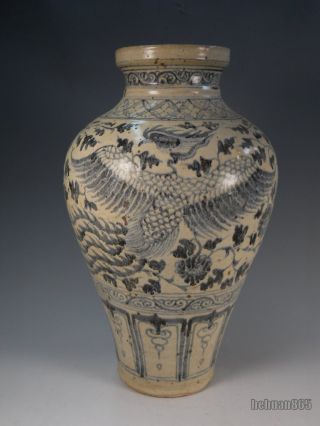 A Stunning Large Chinese Blue And White Porcelain Vase Phoenix photo