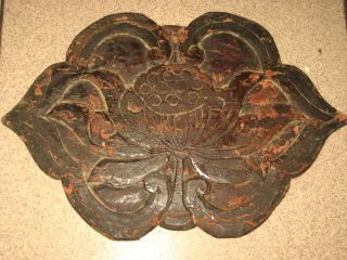 Rare Antique Chinese Wood Carved Lotus Ornament Board photo