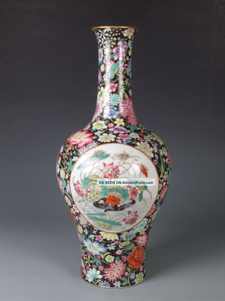 Fine Chinese Rare Famille Rose Gilt Porcelain Birds & Flowers Vase Vases photo