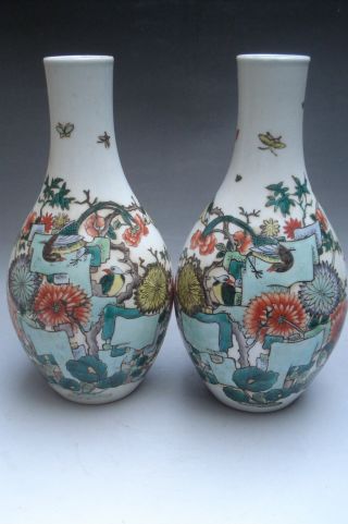 Chinese Pair Famille Rose Flower Bird Porcelain Vases photo