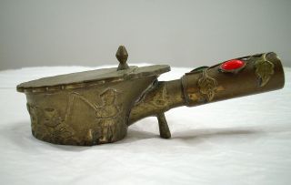 Antique Chinese Brass Silent Butler With Enameled Bead Handle photo