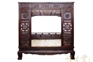 Chinese Antique Open Carved Wedding Bed 24p42 photo