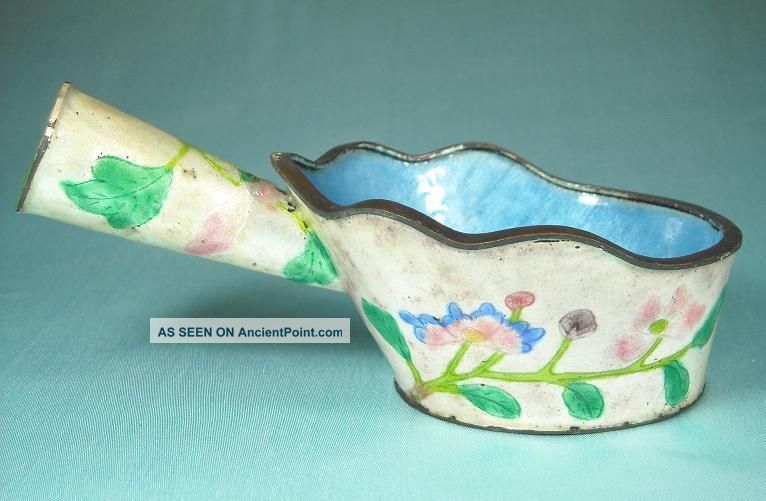 Interesting Solid Metal Hand Painted Enamel Water Ladle Scoop - 19th C.  Chinese Other photo