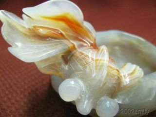 Natural Agate Carved Goldfish Pattern Inkwell / Brush Washer photo