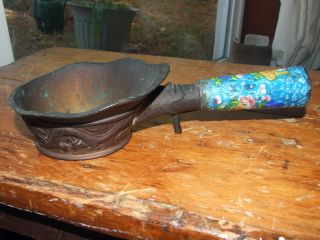 Antique Chinese Bronze Iron With Champlave Handle photo