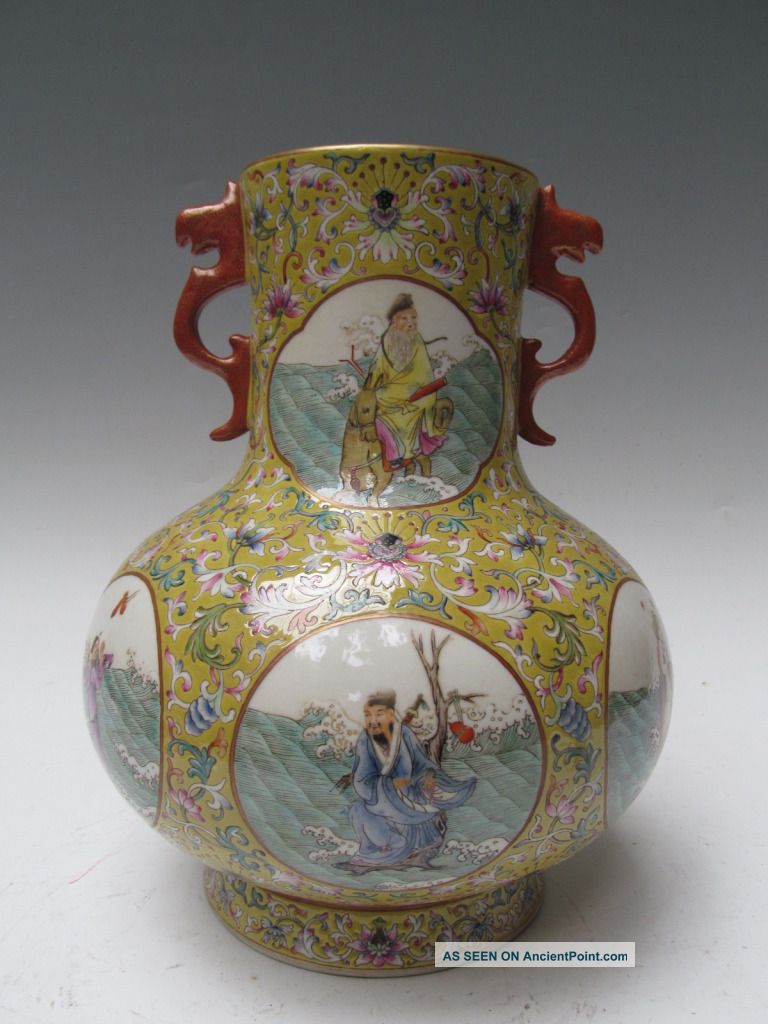 Fine Chinese Rare Famille Rose Gilt Porcelain People Vase Vases photo