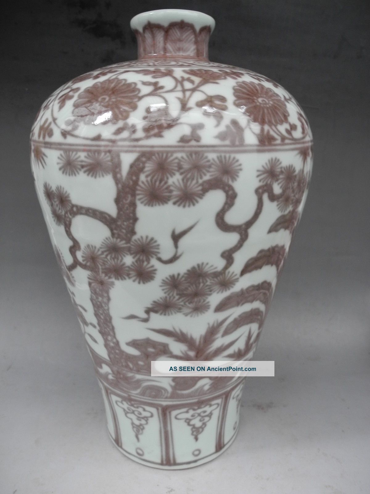 Chinese Underglaze Red Loose Bamboo Plum Porcelain Vase Vases photo