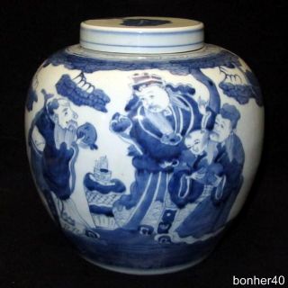 Chinese Republic Immortals Marked Porcelain Guangxu Kangxi Covered Jar Vase Nr 2 photo