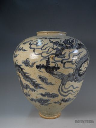 A Large Rare Stunning Chinese Blue And White Porcelain Vase Dragon photo