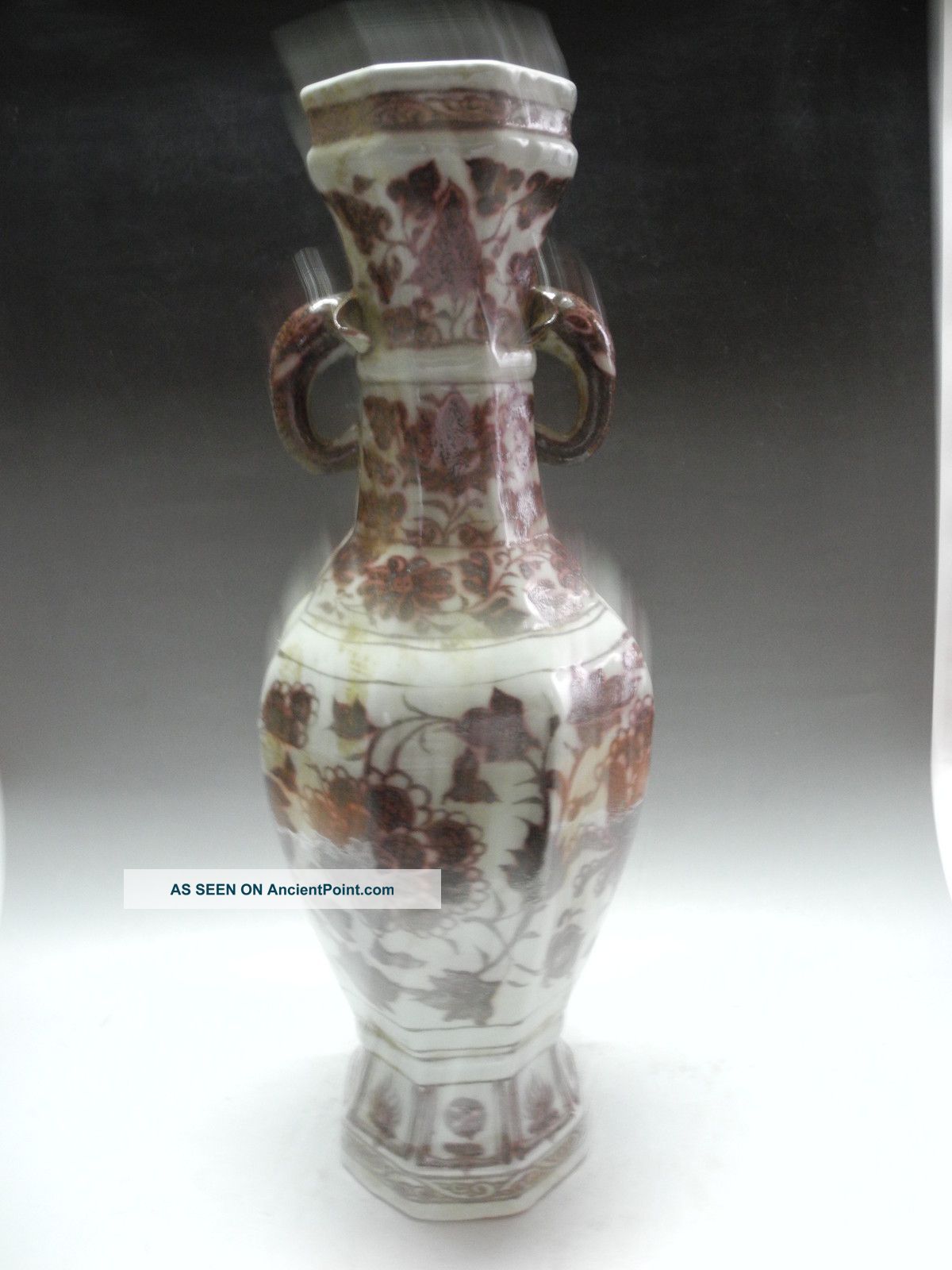 Chinese Underglaze Red Porcelain Two Trunk Vase Vases photo