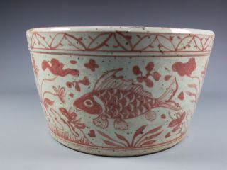 A Large Stunning Chinese Underglaze Red Porcelain Bowl Fish photo