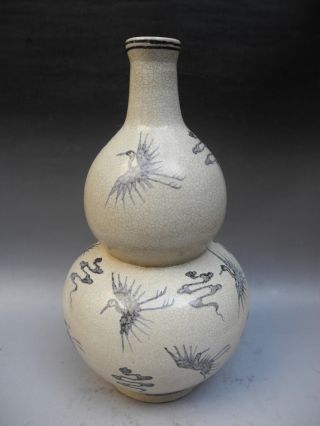 Chinese Export Korea Blue & White Porcelain Crane Gourd Vase photo