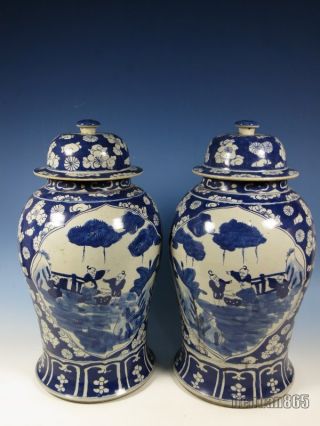 A Pair Large Stunning Chinese Blue And White Porcelain Pot photo