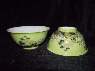 Unique Famille Rose Porcelain Flower Bird Crane Landscape Bowls A Pair 6 