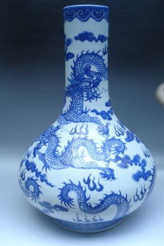 Blue & White Dragons Porcelain Vase photo