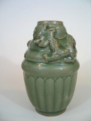 Antique Chinese Celadon Porcelain Dragon Vase photo