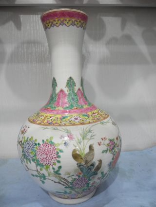 Chinese Famille Rose Flower Bird Porcelain Gilt Vase photo