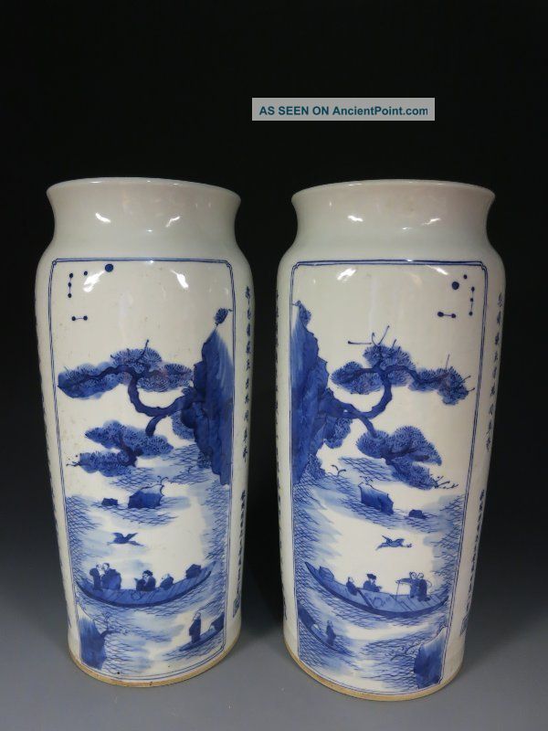 A Pair Stunning Chinese Blue And White Porcelain Vase Vases photo
