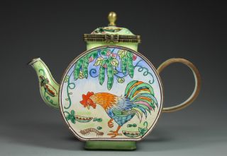 Chinese Old Cloisonne Handwork Painting Cock Tea Pot photo