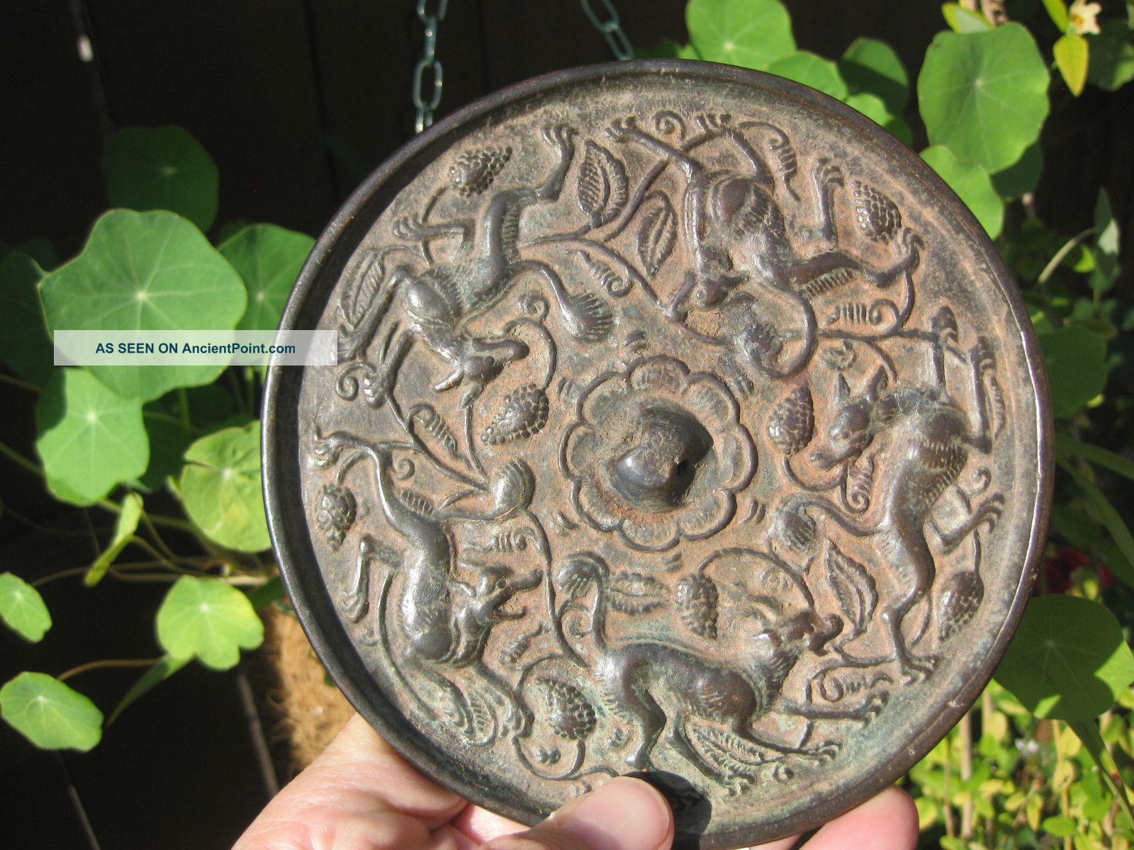Antique Chinese Bronze Mirror - 5 Running Suani & Grapes,  5.  25” Tang Dynasty? Other photo